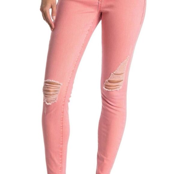 NWT TRUE RELIGION HALLE MID RISE SUPER SKINNY JEANS PINK PALOMA RIPPED Sz 27 - Picture 3 of 9